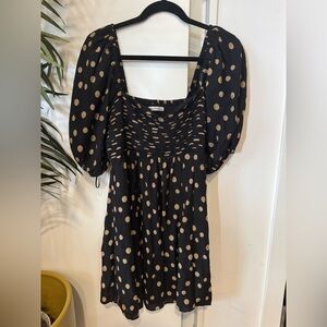 Abercrombie & Fitch Emerson Ruched Polka Dot Puff Sleeve Top